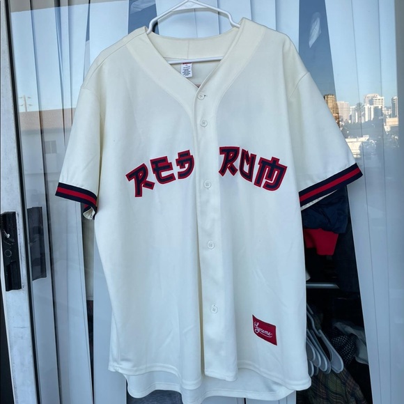 Supreme Rhinestone Stripe Baseball Jersey White